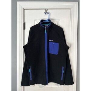 Patagonia Jacket Mens L Black Blue Synchilla Karstens Fleece Outdoor